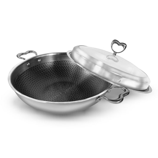 16 CM Heart Multilayer Composite Steel Aluminum Steel Single Handle Cooker with Lid (2L)