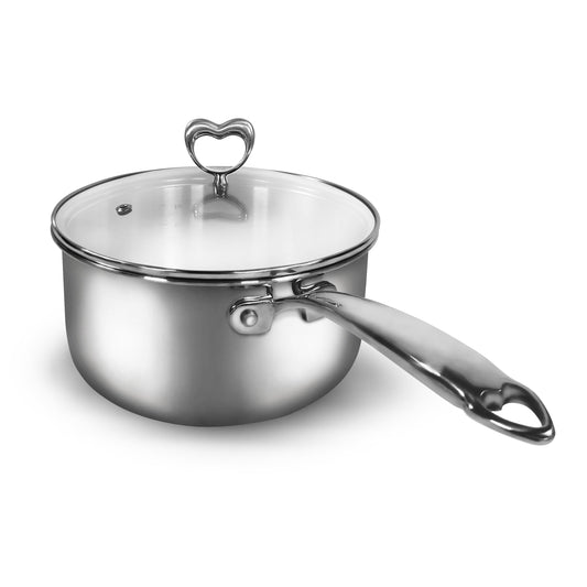 16 CM Heart Multilayer Composite Steel Aluminum Steel Single Handle Cooker with Lid (2L)