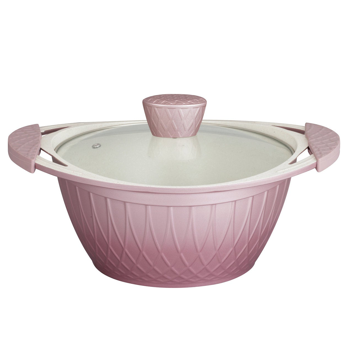 28CM Flora casserole with glass lid and a pair of ear cover - PINK