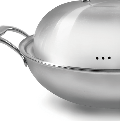 30 cm stainless steel wok with lid