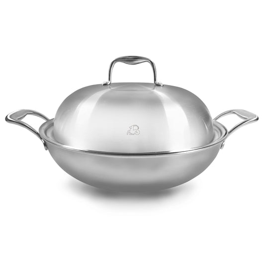 30 cm stainless steel wok with lid