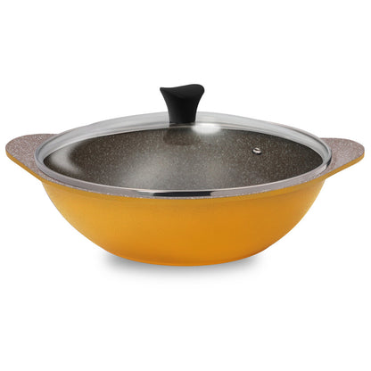 Rainbow 28CM Saucepot with glass lid (Yellow) - (Made in Korea) Free Silicone Handle Random colour