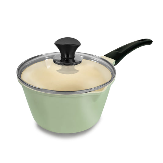 20 CM Tempered Ceramic Single Handle Milk Pot with Lid (Made in Korea)(Green) 